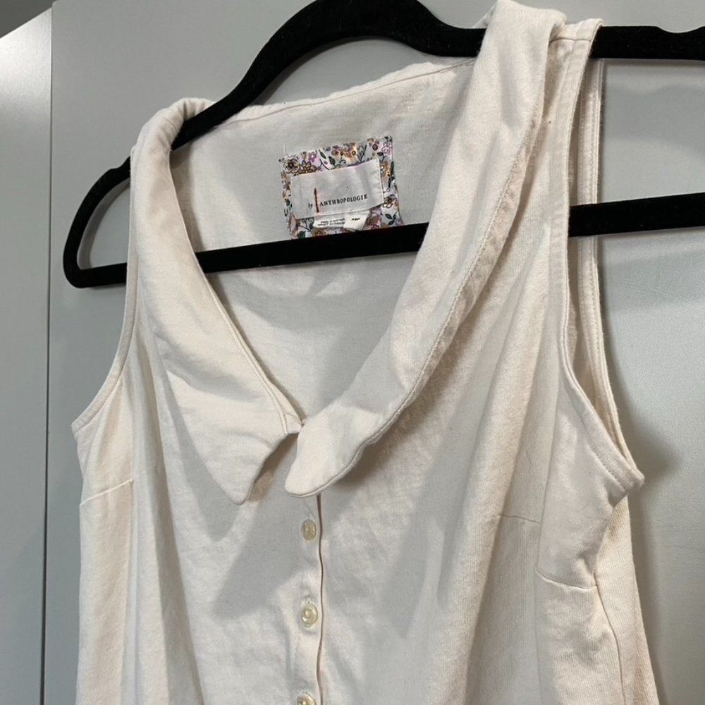 Anthropologie Peter Pan Collar Front Tie Sleeveless Tank Blouse Cream XS - Picture 2 of 5